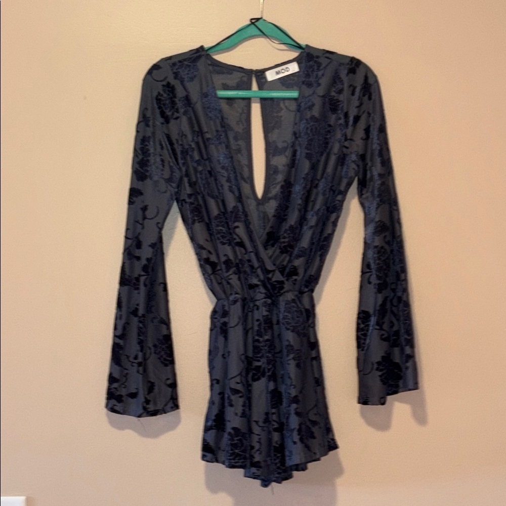 Blue Floral Long Sleeve Romper